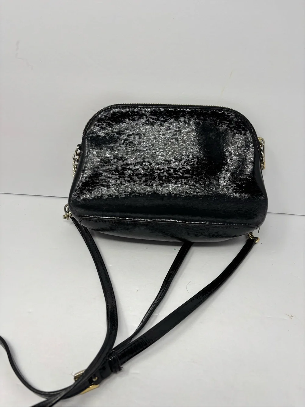 Michael Kors Black Patent Leather Crossbody with Chain Accent